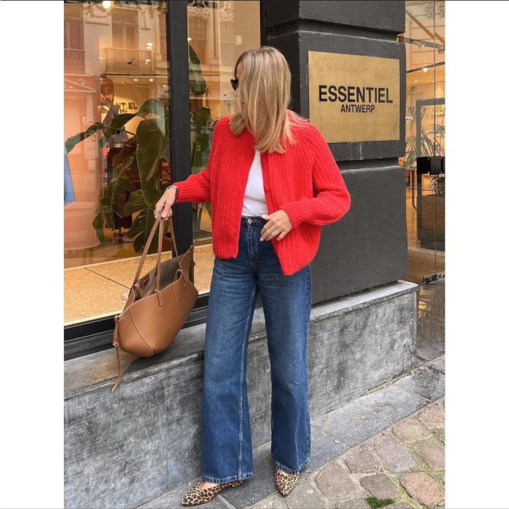 Red chunky knit cardigan